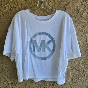 Michael Kors White MK Logo Graphic Tee Size Large NWT Soft Cotton Modal Blend
